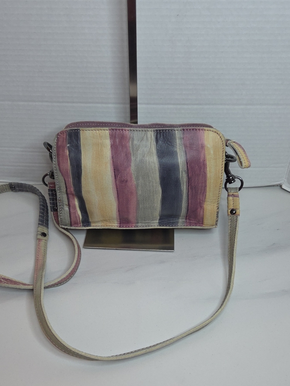 Liebeskind Striped Leather Crossbody in Pink, Gray, Cream, Tan